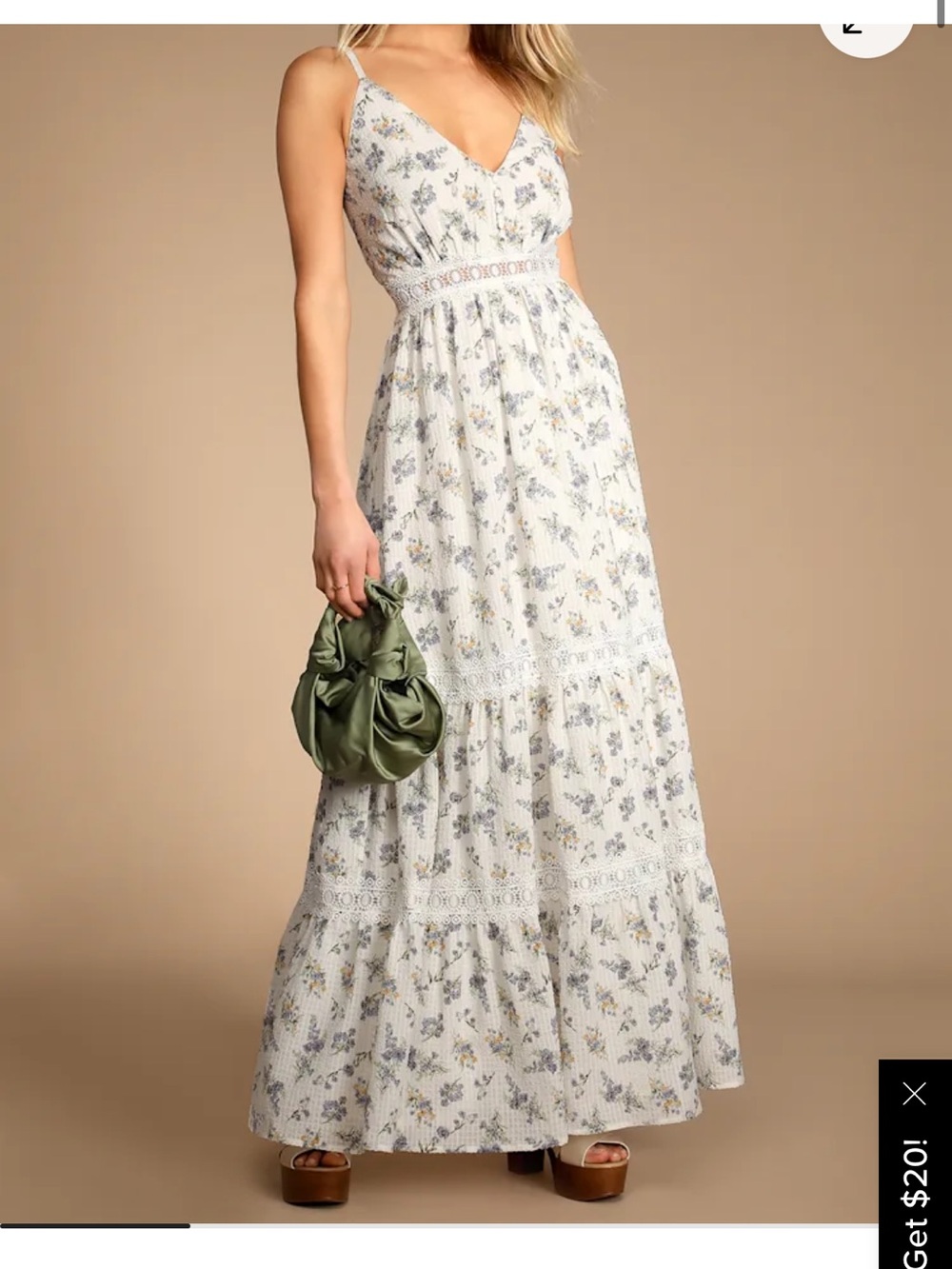Lulu’s- Frolicking White Floral Print Seersucker Maxi Dress - Picture 6 of 6
